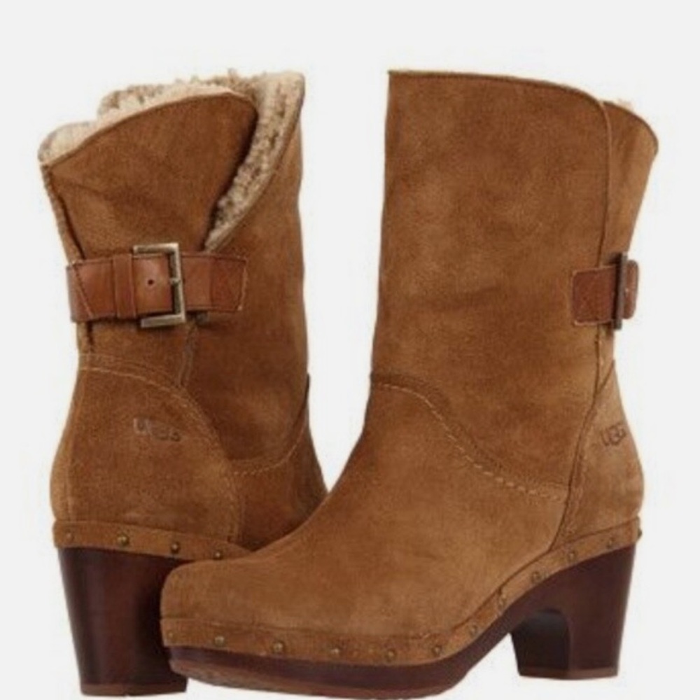 Ugg Amoret Clog Sheepskin Chocolate
Studded Suede Boot Wood Heeled Size 7